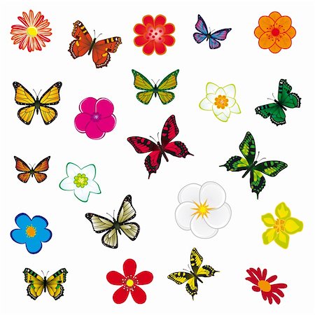 A collection of flowers and butterflies. Vector illustration. Vector art in Adobe illustrator EPS format, compressed in a zip file. The different graphics are all on separate layers so they can easily be moved or edited individually. The document can be scaled to any size without loss of quality. Stock Photo - Budget Royalty-Free & Subscription, Code: 400-04353193