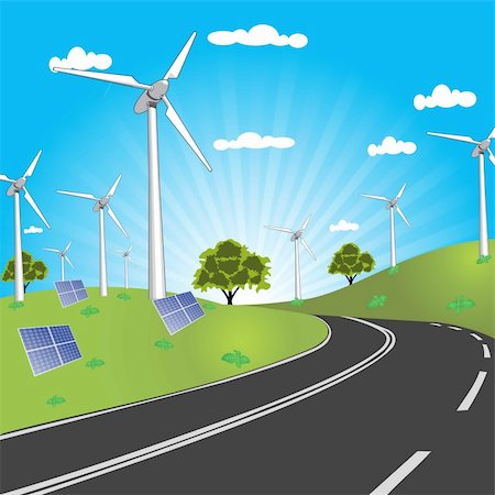 save the natural energy with the use of solar and wind energy Fotografie stock - Microstock e Abbonamento, Codice: 400-04353431