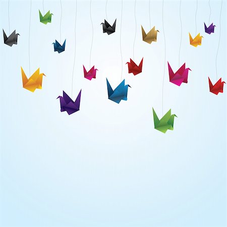 colorful paper birds  flying with thread Fotografie stock - Microstock e Abbonamento, Codice: 400-04353441