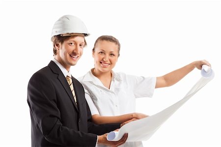 shirt technical sketch - An architect wearing a hard hat and co-worker reviewing blueprints Stock Photo - Budget Royalty-Free & Subscription, Code: 400-04353980