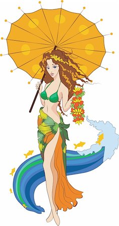 simsearch:400-04364845,k - Girl in swimsuit holds a flowers and umbrella Foto de stock - Royalty-Free Super Valor e Assinatura, Número: 400-04364024