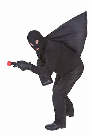 robber with flashlight and sack isolated on white Stock Photo - Budget Royalty-Free & Subscription, Code: 400-04364042