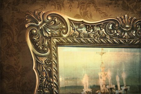 Gilded mirror reflection of chandelier Stock Photo - Budget Royalty-Free & Subscription, Code: 400-04364116