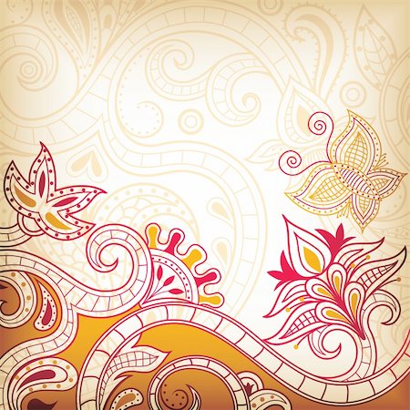 Illustration of abstract floral scrolls in asia style. Photographie de stock - Aubaine LD & Abonnement, Code: 400-04364404