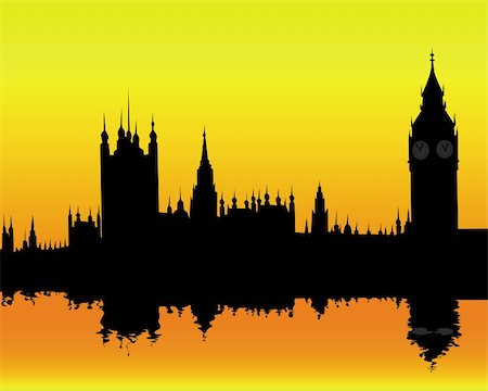 european city outline - silhouette of the London landscape on an orange background Stock Photo - Budget Royalty-Free & Subscription, Code: 400-04364546