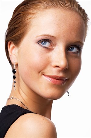 simsearch:400-04231314,k - Close-up portrait of a beautiful, blue-eyed, smiling model, looking away. Foto de stock - Super Valor sin royalties y Suscripción, Código: 400-04364782