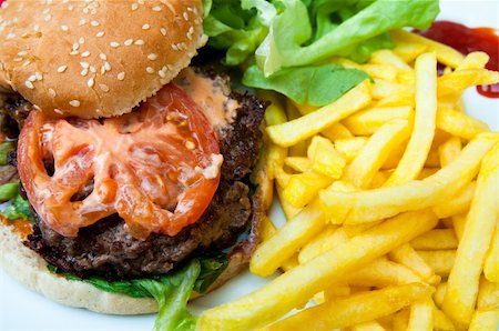 simsearch:400-04331205,k - burger - American burger with fresh salad Foto de stock - Royalty-Free Super Valor e Assinatura, Número: 400-04364962