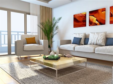 living room with modern style.3d render Photographie de stock - Aubaine LD & Abonnement, Code: 400-04365005