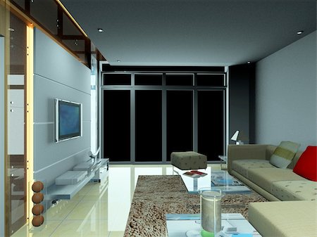 steel shelf - living room with modern style.3d render Stock Photo - Budget Royalty-Free & Subscription, Code: 400-04365001