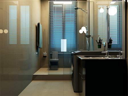 rendering of the modern bathroom interior Stock Photo - Budget Royalty-Free & Subscription, Code: 400-04365064