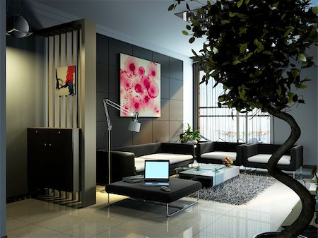 simsearch:400-08575434,k - living room with modern style.3d render Foto de stock - Royalty-Free Super Valor e Assinatura, Número: 400-04365079