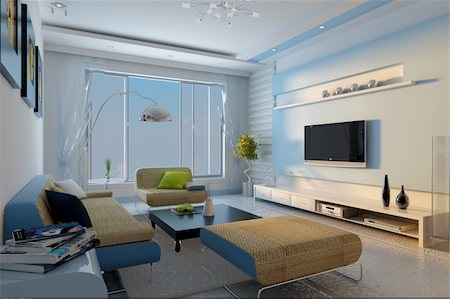 simsearch:400-08575434,k - living room with modern style.3d render Foto de stock - Royalty-Free Super Valor e Assinatura, Número: 400-04365085