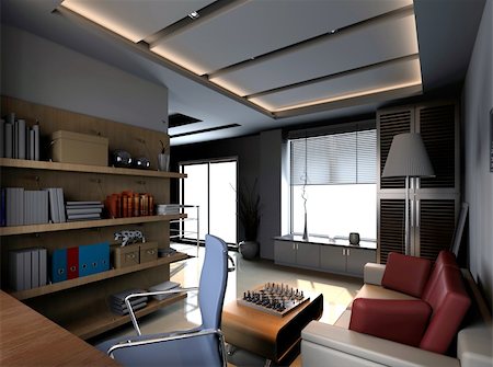 steel shelf - living room with modern style.3d render Stock Photo - Budget Royalty-Free & Subscription, Code: 400-04365087