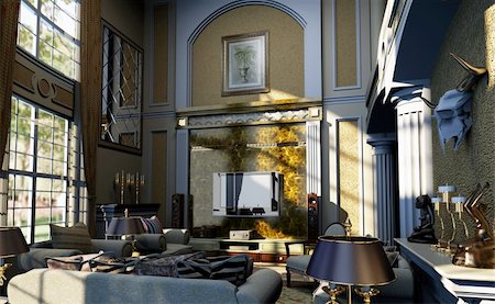 living room with modern style.3d render Photographie de stock - Aubaine LD & Abonnement, Code: 400-04365080