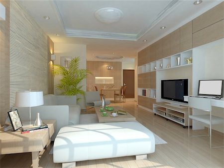 simsearch:400-08575434,k - living room with modern style.3d render Foto de stock - Royalty-Free Super Valor e Assinatura, Número: 400-04365108