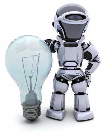 simsearch:400-04310985,k - 3D Render of a Robot with light bulb Stock Photo - Budget Royalty-Free & Subscription, Code: 400-04365447