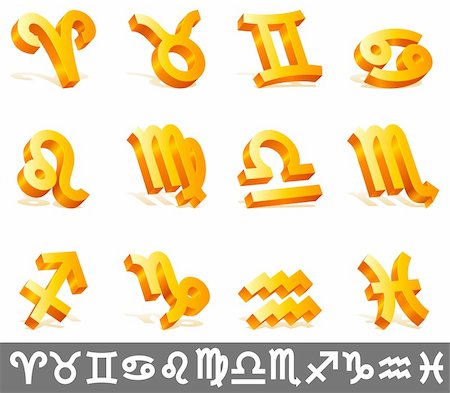 Set of 12 golden zodiac signs. Stock Photo - Budget Royalty-Free & Subscription, Code: 400-04365556