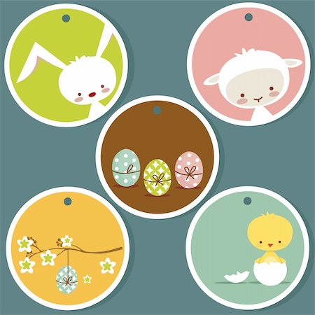 painted happy flowers - Cute easter tags, with place for your text Stock Photo - Budget Royalty-Free & Subscription, Code: 400-04365765