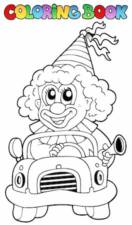 Coloring book with clown in car - vector illustration. Stock Photo - Budget Royalty-Free & Subscription, Code: 400-04365844