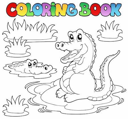 Coloring book with two crocodiles - vector illustration. Foto de stock - Super Valor sin royalties y Suscripción, Código: 400-04365851