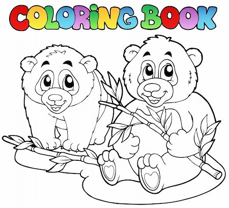 Coloring book with two pandas - vector illustration. Stock Photo - Budget Royalty-Free & Subscription, Code: 400-04365852