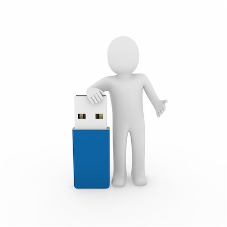 3d human man usb stick blue plug memory Stock Photo - Budget Royalty-Free & Subscription, Code: 400-04365904