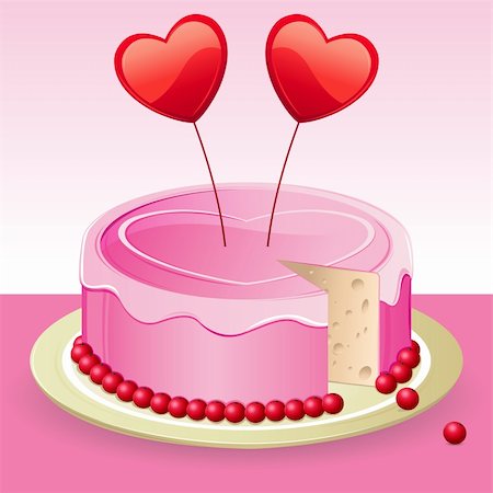 illustration of birthday cake with heart on abstract background Stock Photo - Budget Royalty-Free & Subscription, Code: 400-04366245