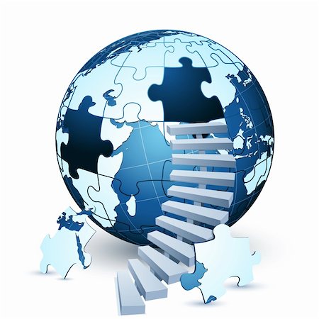 problems of the world - illustration of earth jigsaw puzzle with stairs on white background Stock Photo - Budget Royalty-Free & Subscription, Code: 400-04366253