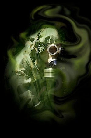 the man in anti-gas mask in vapours of gas Stock Photo - Budget Royalty-Free & Subscription, Code: 400-04366485