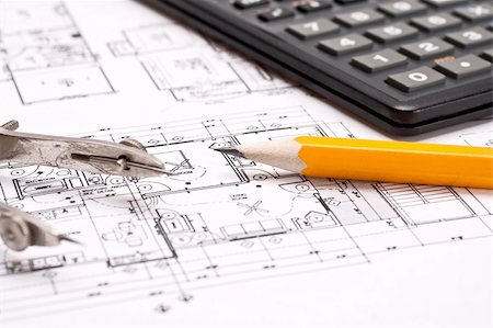 engineering and architecture drawings with pencil Stock Photo - Budget Royalty-Free & Subscription, Code: 400-04367131