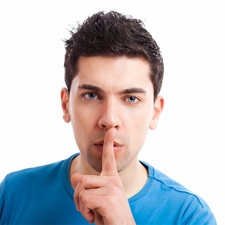 simsearch:400-04238180,k - Portrait of a young man asking for silence, isolated on white background Stockbilder - Microstock & Abonnement, Bildnummer: 400-04367356