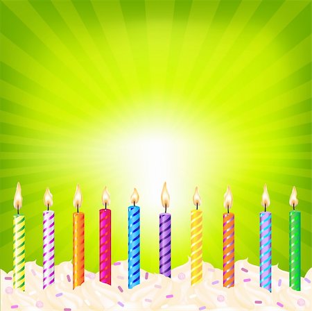 Birthday Candles On Green Background, Vector Illustration Stock Photo - Budget Royalty-Free & Subscription, Code: 400-04367595