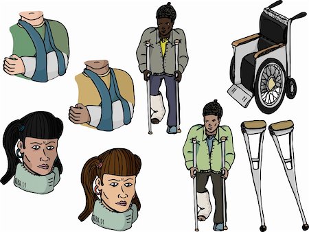 disabled women on crutches - Nine various injury-related illustrations with diverse ethnic representation Stock Photo - Budget Royalty-Free & Subscription, Code: 400-04367626