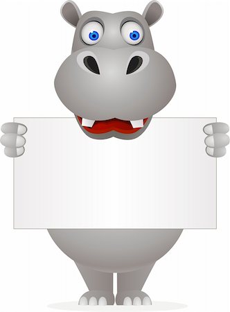 simsearch:400-04359871,k - Cute hippo and blank sign Photographie de stock - Aubaine LD & Abonnement, Code: 400-04367683