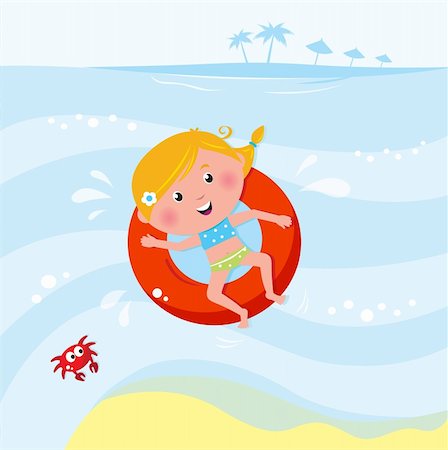 Vector cartoon illustration of cute swimming child. Stock Photo - Budget Royalty-Free & Subscription, Code: 400-04367791