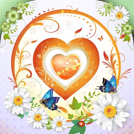 simsearch:400-05894205,k - Valentine's day card. Heart and butterflies over springtime background Stock Photo - Budget Royalty-Free & Subscription, Code: 400-04368400