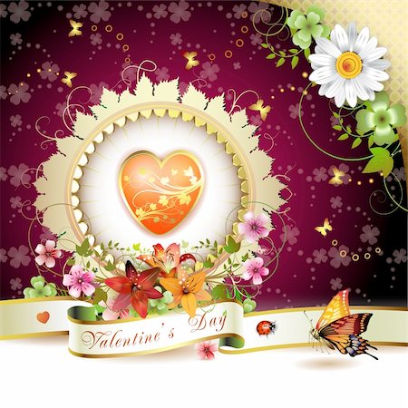 simsearch:400-05894205,k - Valentine's day card. Heart and butterflies over springtime background Stock Photo - Budget Royalty-Free & Subscription, Code: 400-04368443