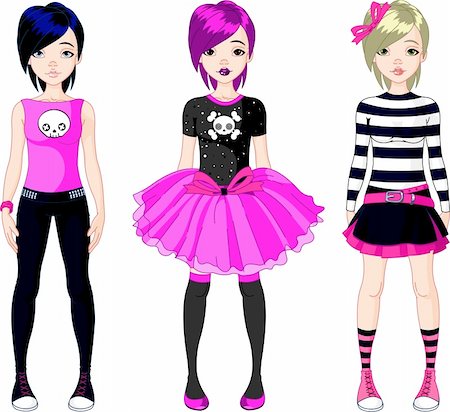 emo - Illustration of three  Emo stile girls Stock Photo - Budget Royalty-Free & Subscription, Code: 400-04368630