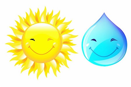 simsearch:400-04814877,k - Smiling Drop Of Water And Sun, Isolated On White Background, Vector Illustration Stock Photo - Budget Royalty-Free & Subscription, Code: 400-04368700