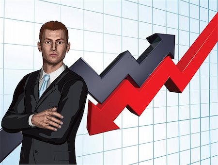 simsearch:700-00188196,k - Confident young businessman in front of abstract arrow graph background concept Foto de stock - Super Valor sin royalties y Suscripción, Código: 400-04369153