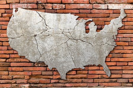 Cement cracking image United State map on Red brick wall Stock Photo - Budget Royalty-Free & Subscription, Code: 400-04369267