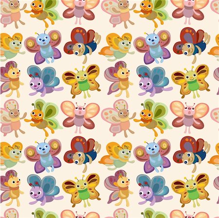cartoon butterfly icon set seamless pattern Stock Photo - Budget Royalty-Free & Subscription, Code: 400-04369296
