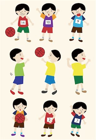 recreational sports league - cartoon basketball player icon set Photographie de stock - Aubaine LD & Abonnement, Code: 400-04369292