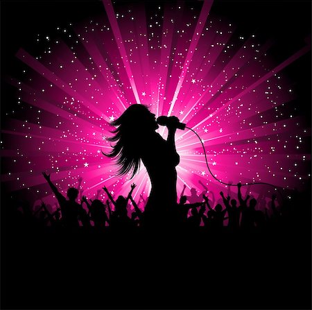 singer vector - Silhouette of a female singer performing in front of a cheering audience Stock Photo - Budget Royalty-Free & Subscription, Code: 400-04369982