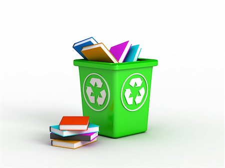 Disposal container with books. Image generated in 3D application. High resolution image. Stock Photo - Budget Royalty-Free & Subscription, Code: 400-04360193