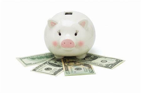 simsearch:400-05884579,k - Piggy bank and US dollars on white background Foto de stock - Super Valor sin royalties y Suscripción, Código: 400-04360303