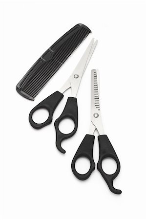 simsearch:400-08404327,k - Baber's scissors and comb on white background Foto de stock - Royalty-Free Super Valor e Assinatura, Número: 400-04360436