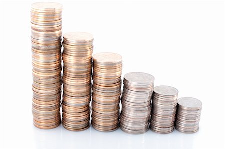 simsearch:400-04614876,k - Coins  towers on white background Stock Photo - Budget Royalty-Free & Subscription, Code: 400-04360495