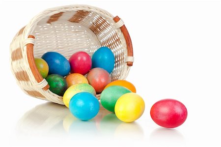 Easter Eggs in basket (isolated on white) Stock Photo - Budget Royalty-Free & Subscription, Code: 400-04360507