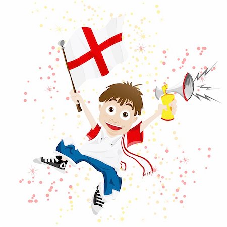 simsearch:400-04355908,k - Vector - England Sport Fan with Flag and Horn Foto de stock - Royalty-Free Super Valor e Assinatura, Número: 400-04360724